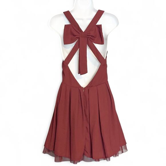 Sans Souci Crimson Red Fit & Flare Mini Dress Small Back Bow Holiday Party NWT - Picture 9 of 12